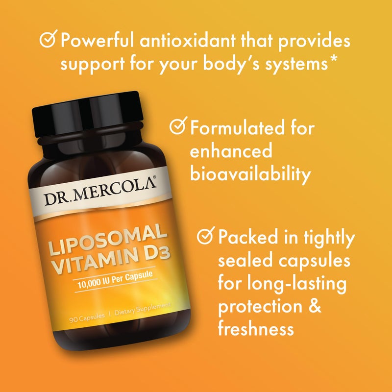 Dr. Mercola Liposomal Vitamin D3 - Supports Heart, Bone & Immune Health - 10,000 IU Per Serving - Non-GMO, Soy Free & Gluten Free - 90 Capsules (90 Servings) - Image 4